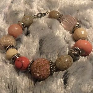 Shades of pink glass, stone & lucite bracelet